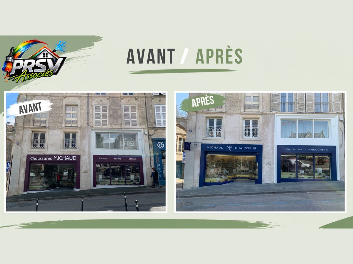 Façade d'un commerce de Fontenay-le-Comte avant et après rénovation par PRSV