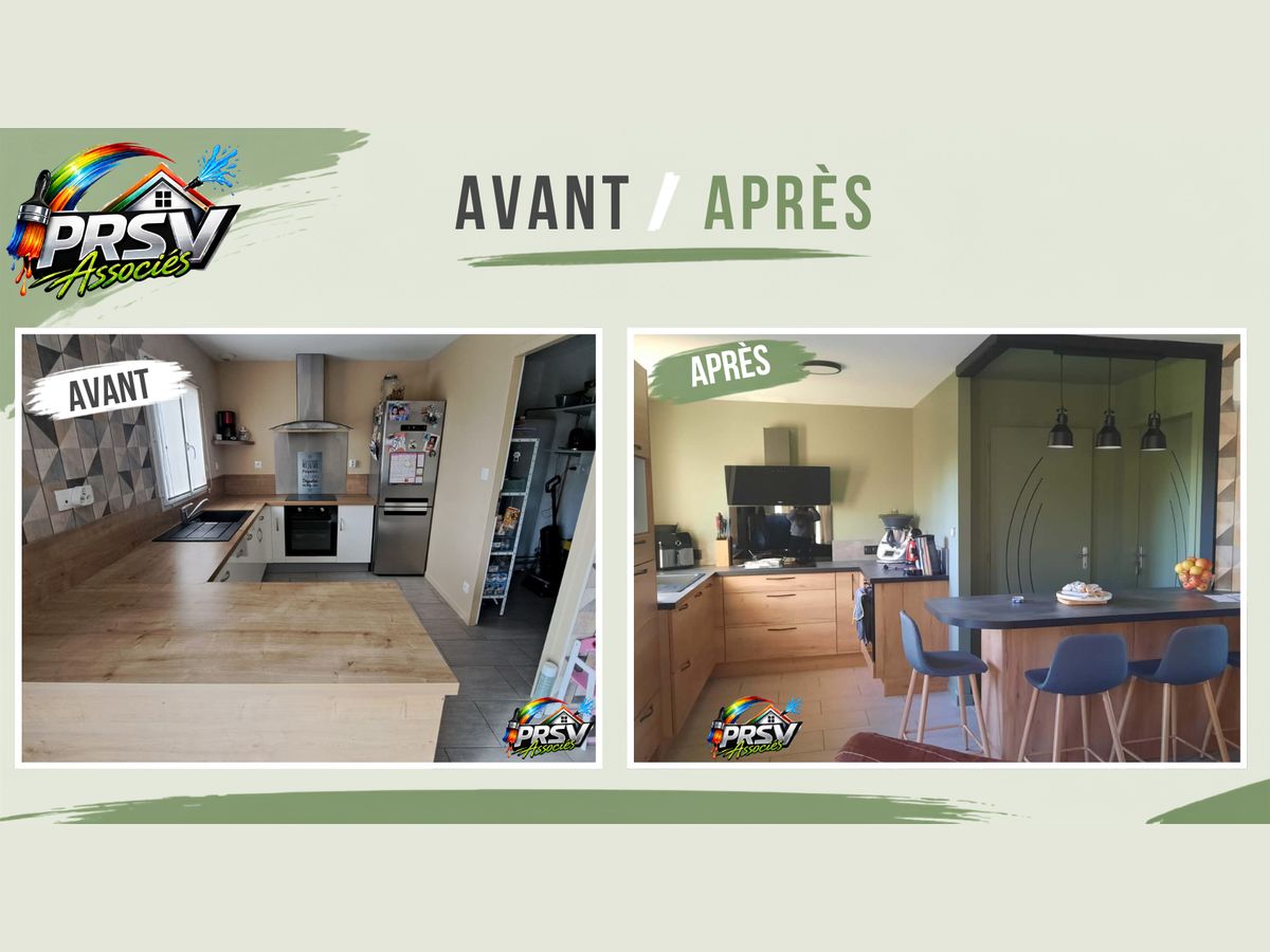 Peinture intérieure : cuisine avant et après rénovation par PRSV